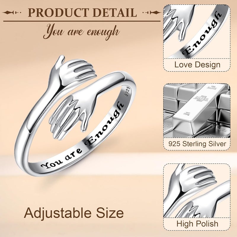 Yadoca 925 Sterling Silver Hug Ring for Women Men Adjustable Hugging Hands Open Love Promise Friendship Wedding Ring - Image 2